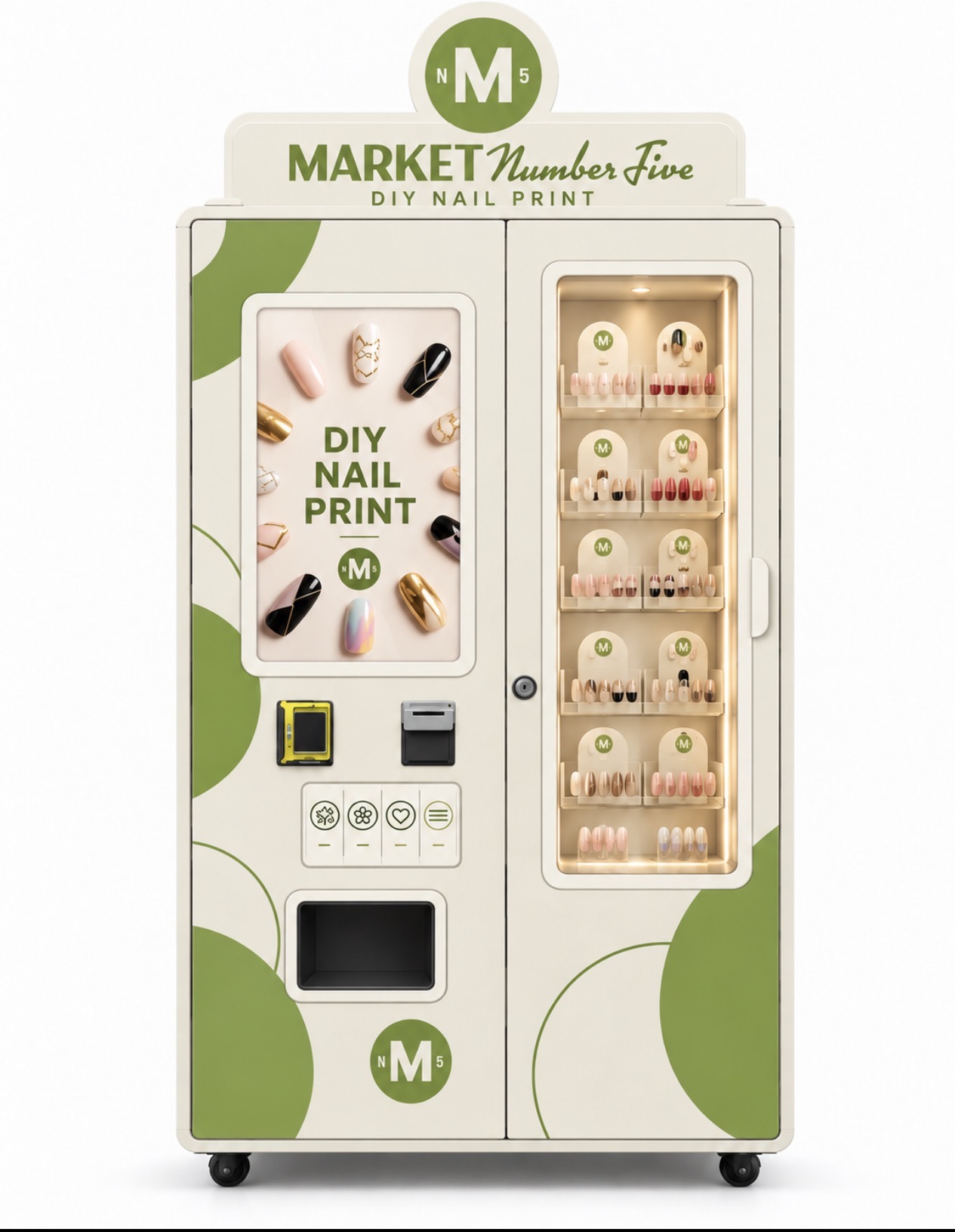 MN5 DIY nail print vending machine with nail designs and product display